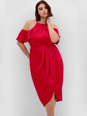 City Chic Red Cold Shoulder Halter Midi Dress
